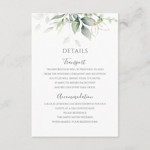 Eucalyptus Leaves Greenery Gold Elegant Wedding Enclosure Card