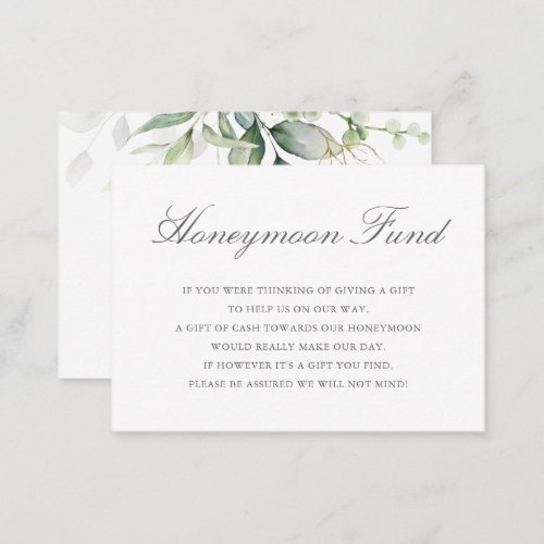 Eucalyptus Leaves Greenery Gold Honeymoon Fund Enclosure Card
