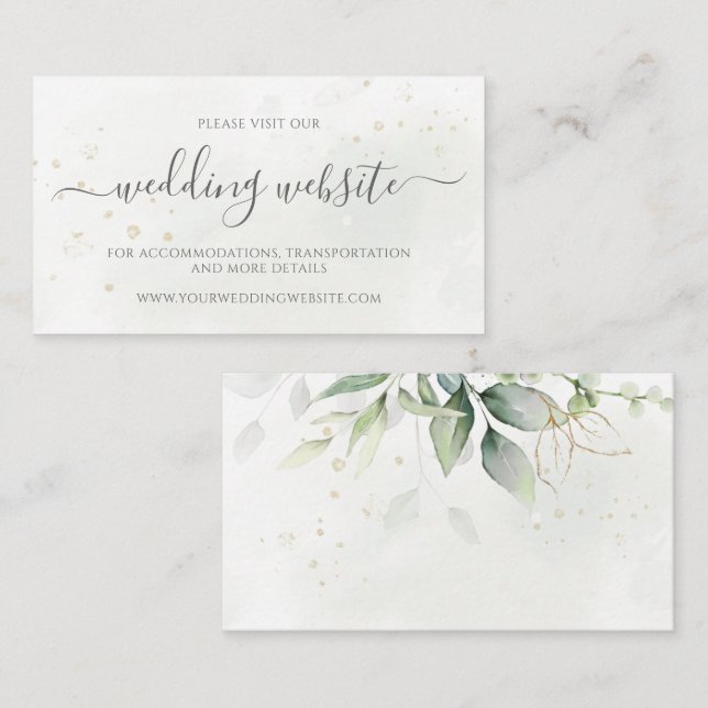 Eucalyptus Leaves Greenery Gold Wedding Website Enclosure Card (Front/Back)