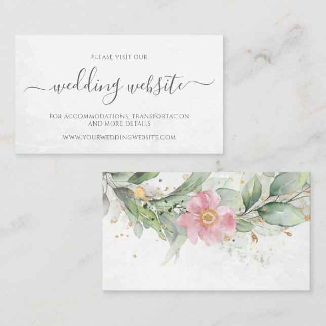 Eucalyptus Leaves Greenery Gold Wedding Website Enclosure Card (Front/Back)