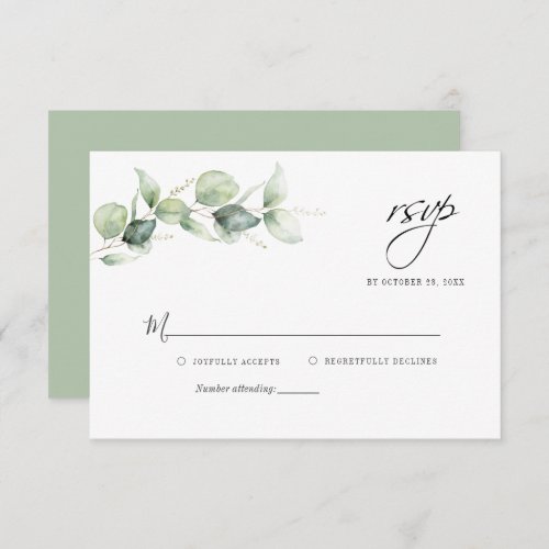 Eucalyptus Leaves Greenery Minimalist Wedding  RSVP Card