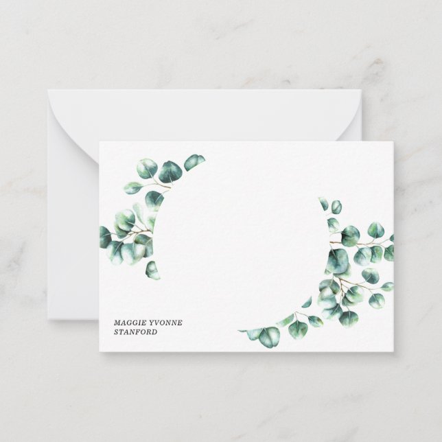 Eucalyptus Leaves Greenery Personalized Note Cards (Front)