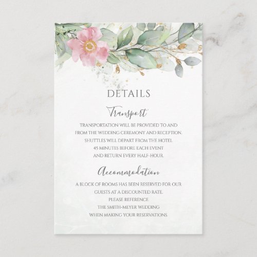 Eucalyptus Leaves Greenery Pink Floral Wedding Enclosure Card