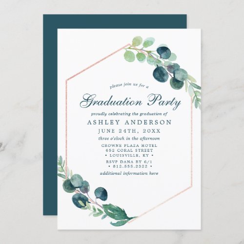 Eucalyptus Leaves Greenery Rose Gold Graduation Invitation