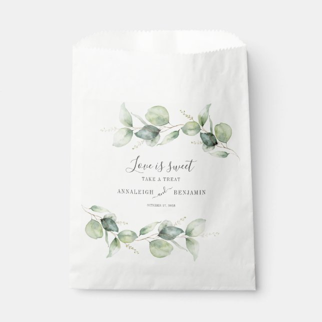 Eucalyptus Leaves Greenery Script Wedding Favor Bag (Front)