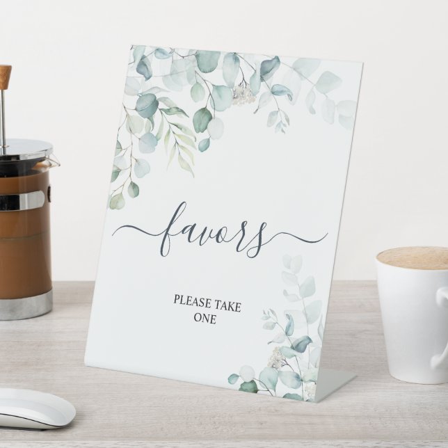 Eucalyptus Leaves Greenery Shower Favors Sign (In SItu)