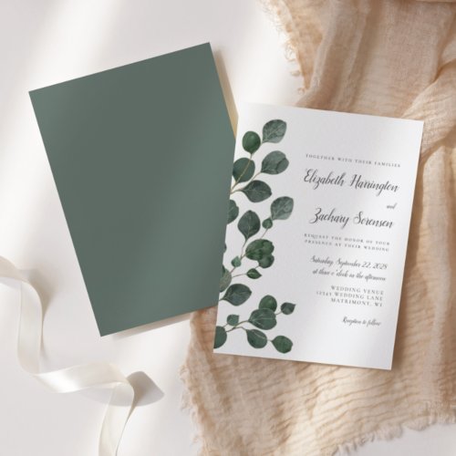 Eucalyptus Leaves Greenery Watercolor Wedding Invitation