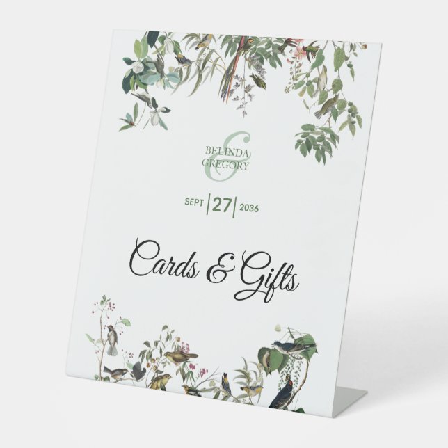 Eucalyptus Leaves Greenery Wedding Cards & Gifts  Pedestal Sign (Front)