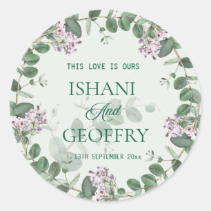 Eucalyptus Leaves Greenery Wedding Classic Round Sticker