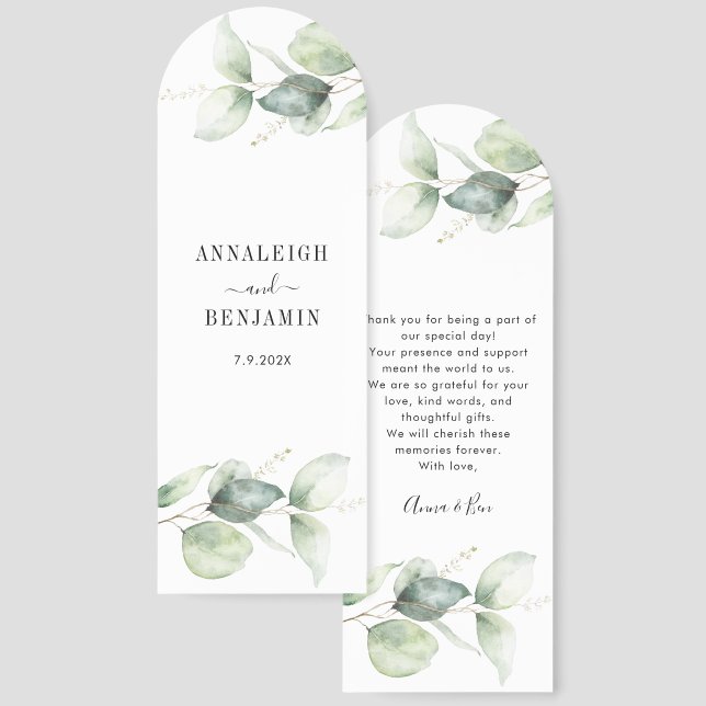 Eucalyptus Leaves Greenery Wedding Favor Bookmarks (Front & Back)