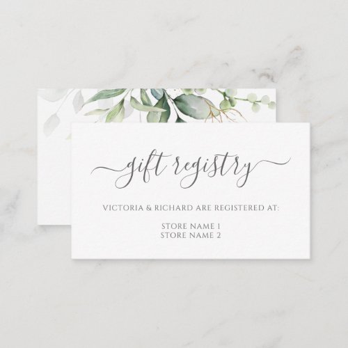 Eucalyptus Leaves Greenery Wedding Gift Registry Enclosure Card