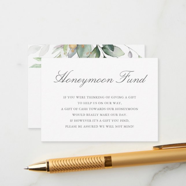 Eucalyptus Leaves Greenery Wedding Honeymoon Fund Enclosure Card (Front/Back In Situ)