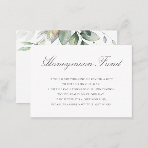 Eucalyptus Leaves Greenery Wedding Honeymoon Fund Enclosure Card
