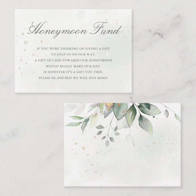 Eucalyptus Leaves Greenery Wedding Honeymoon Fund Enclosure Card (Front/Back)