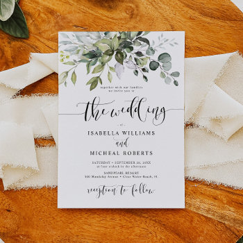 Eucalyptus Leaves Greenery Wedding Invitation by Precious_Presents at Zazzle
