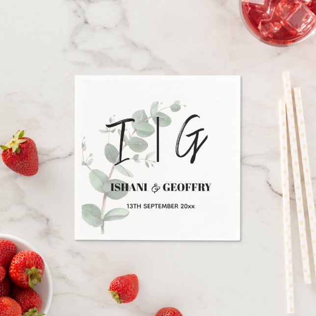 Eucalyptus Leaves Greenery Wedding Napkins (Insitu)