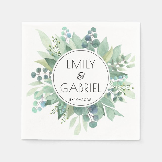 Eucalyptus Leaves Greenery Wedding Paper Napkin (Front)
