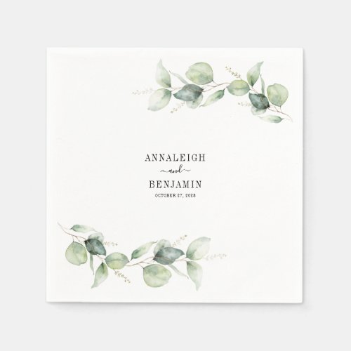 Eucalyptus Leaves Greenery Wedding Paper Napkins
