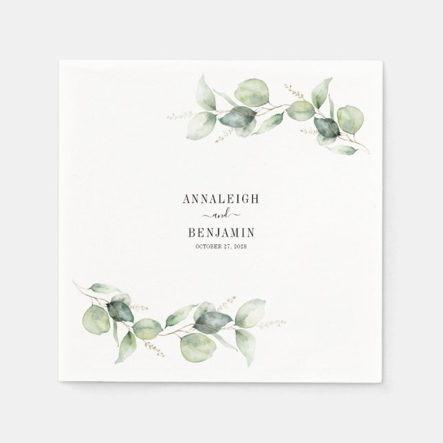 Eucalyptus Leaves Greenery Wedding Paper Napkins (Front)