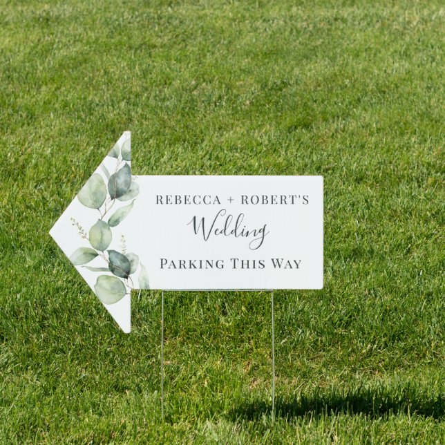 Eucalyptus Leaves Greenery Wedding Parking Sign (Insitu)