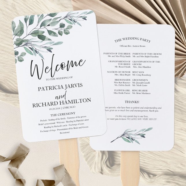 Eucalyptus Leaves Greenery Wedding Programs Hand Fan (Creator Uploaded)
