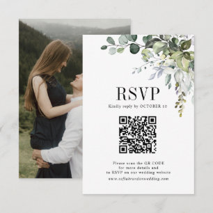 Eucalyptus Leaves Greenery Wedding QR Code Photo RSVP Card
