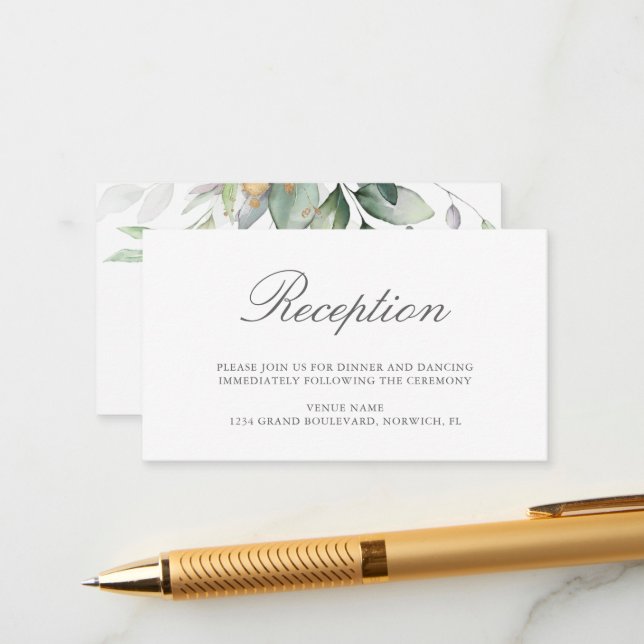 Eucalyptus Leaves Greenery Wedding Reception Enclosure Card (Front/Back In Situ)