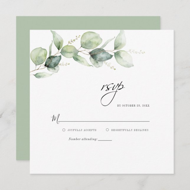 Eucalyptus Leaves Greenery Wedding RSVP Card (Front/Back)