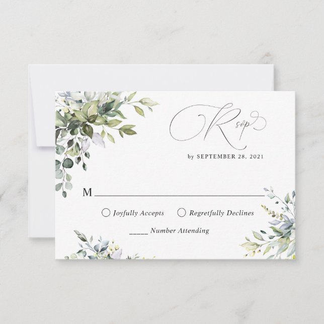 Eucalyptus Leaves Greenery Wedding RSVP Card (Front)