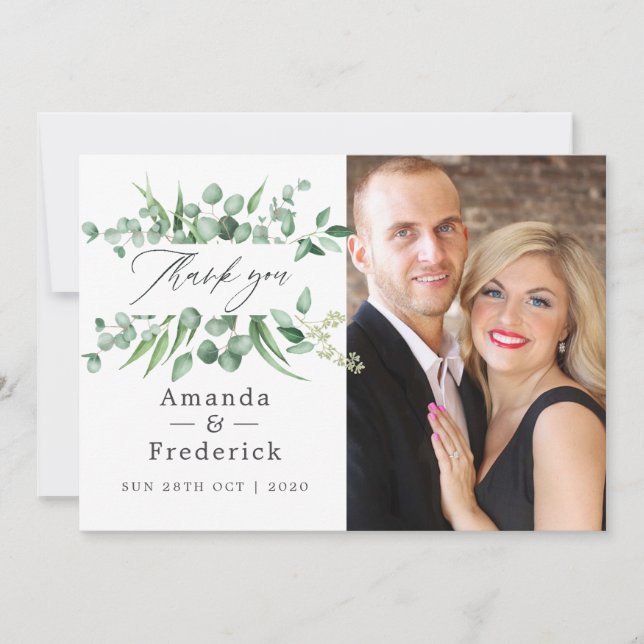 Eucalyptus Leaves Greenery Wedding Thank You Card (Front)