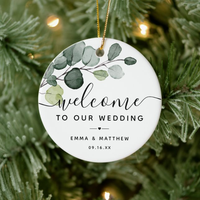 Eucalyptus Leaves Greenery Wedding Welcome Favor Ceramic Ornament (Tree)