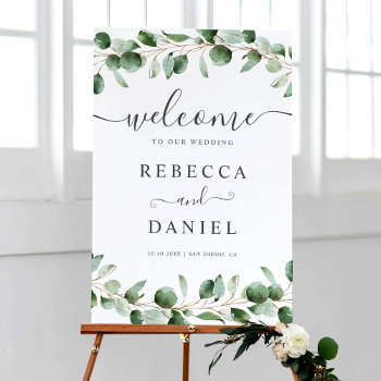 Eucalyptus Leaves Greenery Wedding Welcome Sign by PeachBloome at Zazzle
