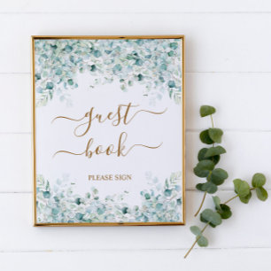Eucalyptus Leaves Guest Book Shower Sing Poster
