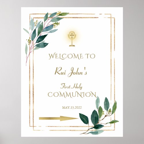 Eucalyptus Leaves Holy Communion Welcome Sign