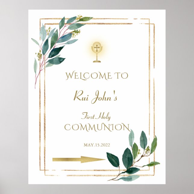 Eucalyptus Leaves Holy Communion Welcome Sign (Front)