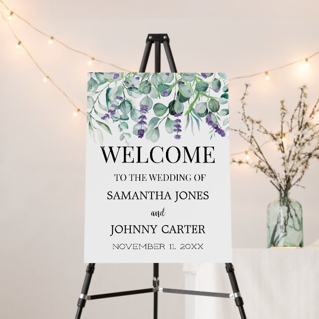 Eucalyptus Leaves Lavender Greenery Wedding sign  (In Situ (Stand))