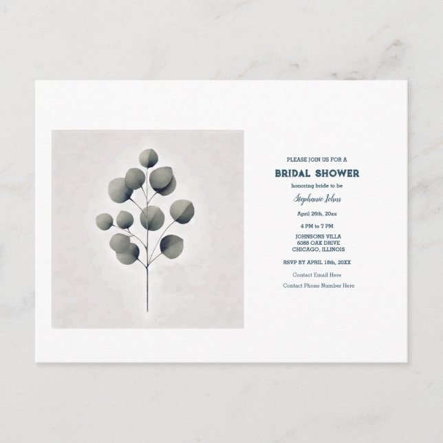 Eucalyptus Leaves Leaf Art Wedding Bridal Shower Postcard (Front)