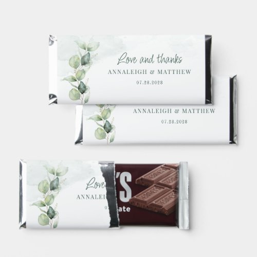 Eucalyptus Leaves Love and Thanks Wedding Hershey Bar Favors