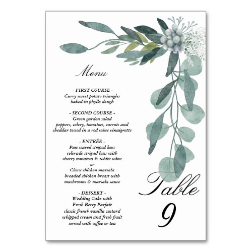  Eucalyptus leaves Menu and Table Tent Sign Table Number