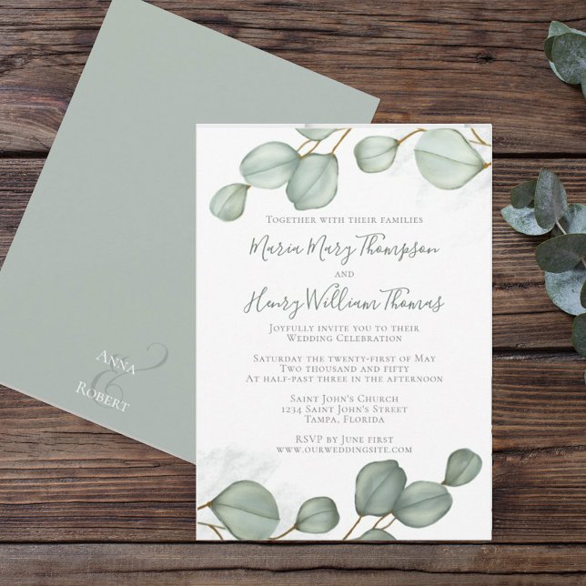 Eucalyptus Leaves Minimalist Watercolor Elegant  Invitation (Creator Uploaded)