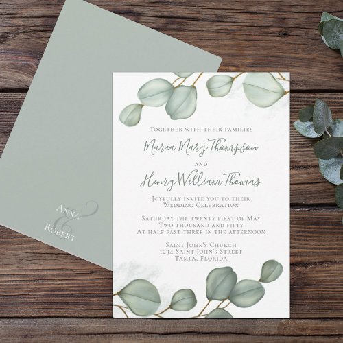 Eucalyptus Leaves Minimalist Watercolor Elegant Invitation
