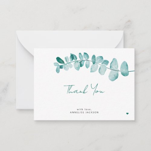 Eucalyptus leaves modern chic script thank you note card