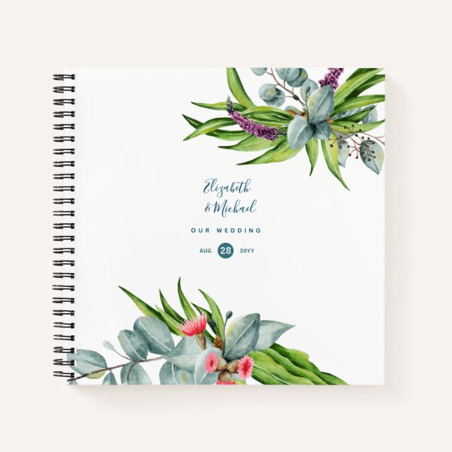 Eucalyptus Leaves ModernElegance Wedding Guestbook Notebook (Front)