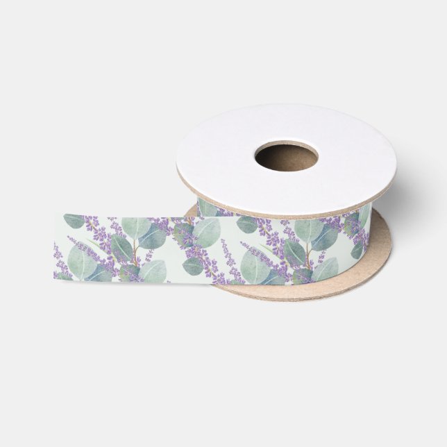 Eucalyptus Leaves n Lavender Flowers Wedding Satin Ribbon (Spool)