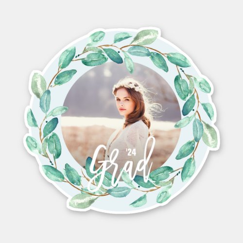 Eucalyptus Leaves on Blue Graduate Photo and Year Sticker