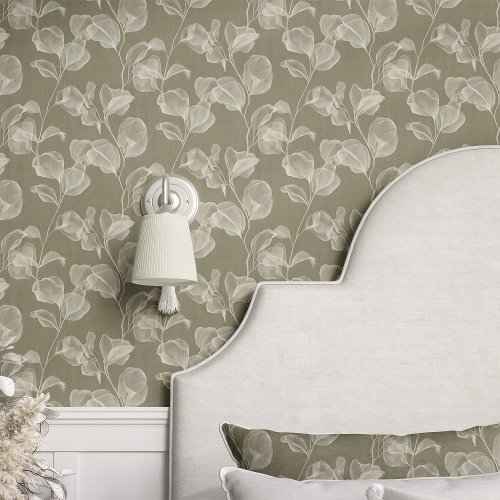 Custom Wallpaper 12 Eucalyptus Leaves On Sage Green Wallpaper