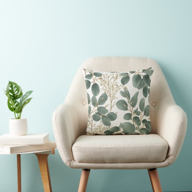 Eucalyptus Leaves Pattern Throw Pillow (Chair)