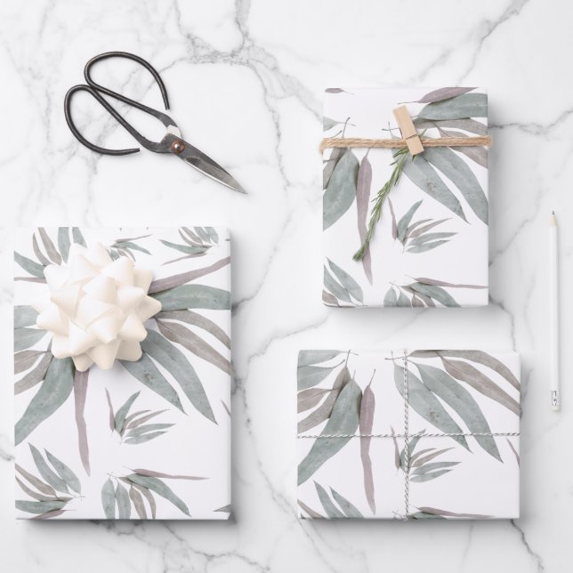 Eucalyptus Leaves Pattern Wrapping Paper Sheets (Front)