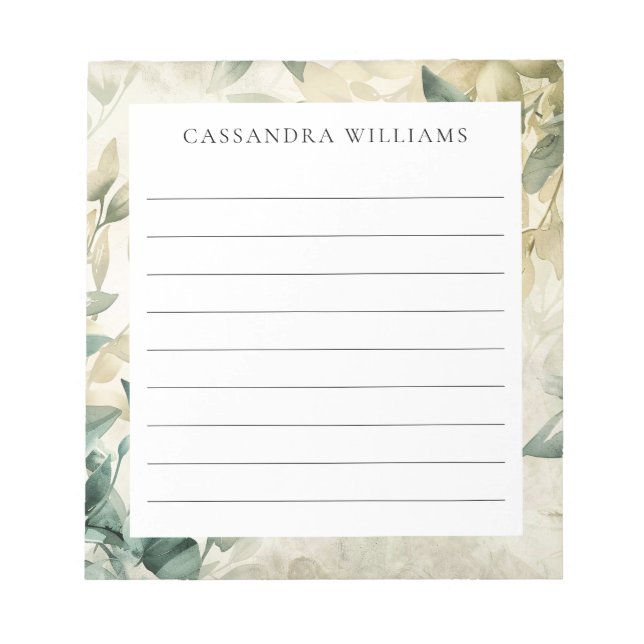Eucalyptus Leaves Personalized Name Lined Notepad (Front)