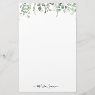 eucalyptus leaves personalized name stationery